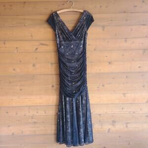 Laundry By Shelli Segal Black Lace Nude Mermaid Maxi Dress Size 8 Prom Formal